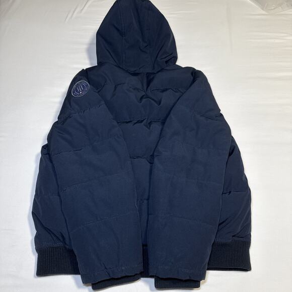 Tommy Hilfiger Mens Large Puffer Jacket Hooded Winter Coat Logo Patch Navy Blue - Picture 16 of 16